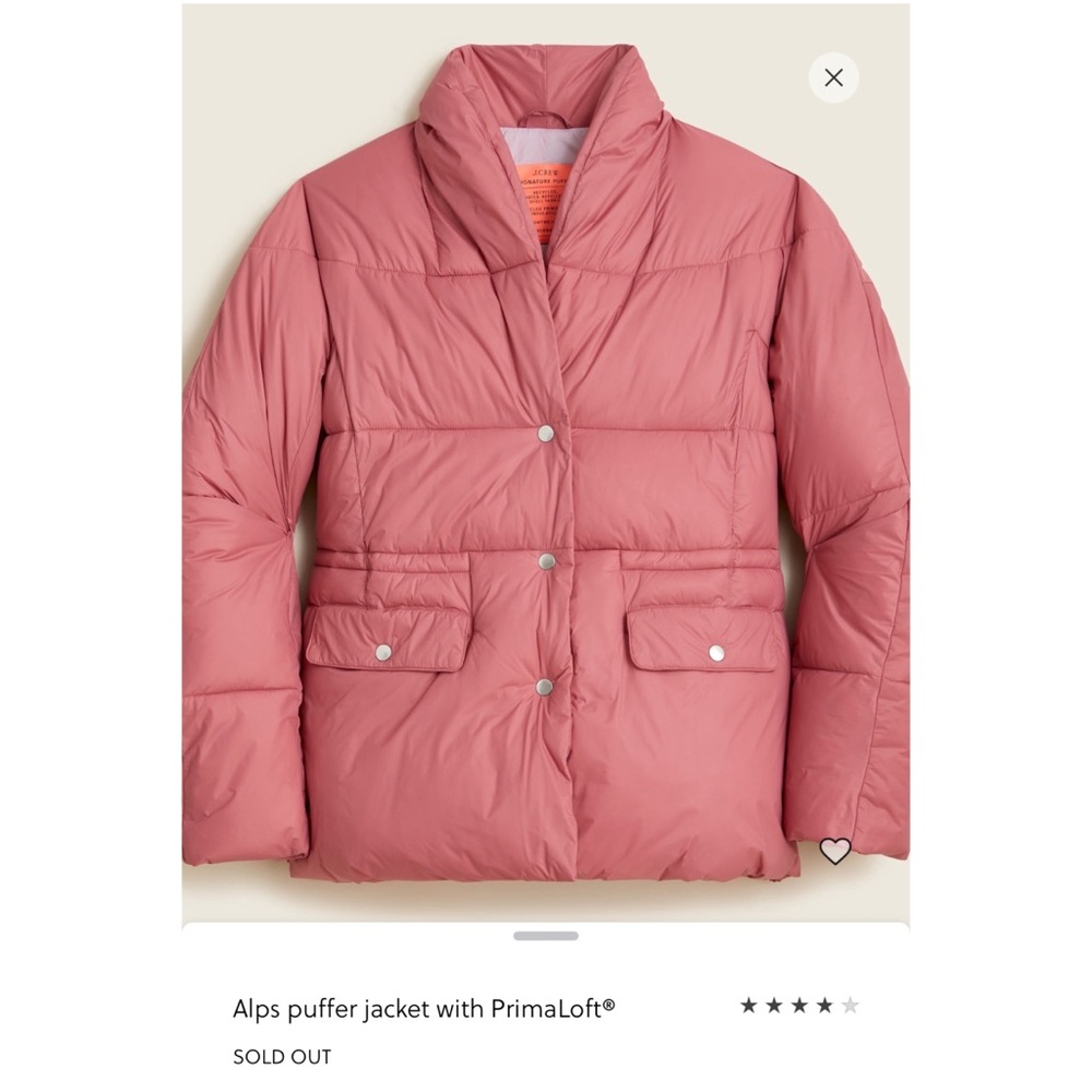 J. Crew Pink Puffer Jacket with PrimaLoft